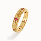 Flower Engraved Ruby Wedding Band