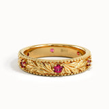 Flower Engraved Ruby Wedding Band