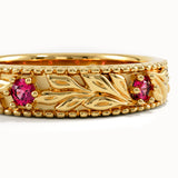 Flower Engraved Ruby Wedding Band