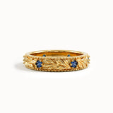 Flower Engraved Sapphire Wedding Band