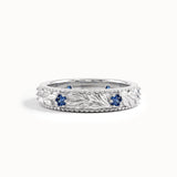 Flower Engraved Sapphire Wedding Band