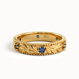 Flower Engraved Sapphire Wedding Band