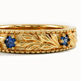 Flower Engraved Sapphire Wedding Band