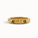 Flower Engraved Emerald Wedding Band