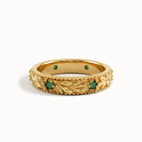 Flower Engraved Emerald Wedding Band