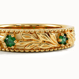 Flower Engraved Emerald Wedding Band