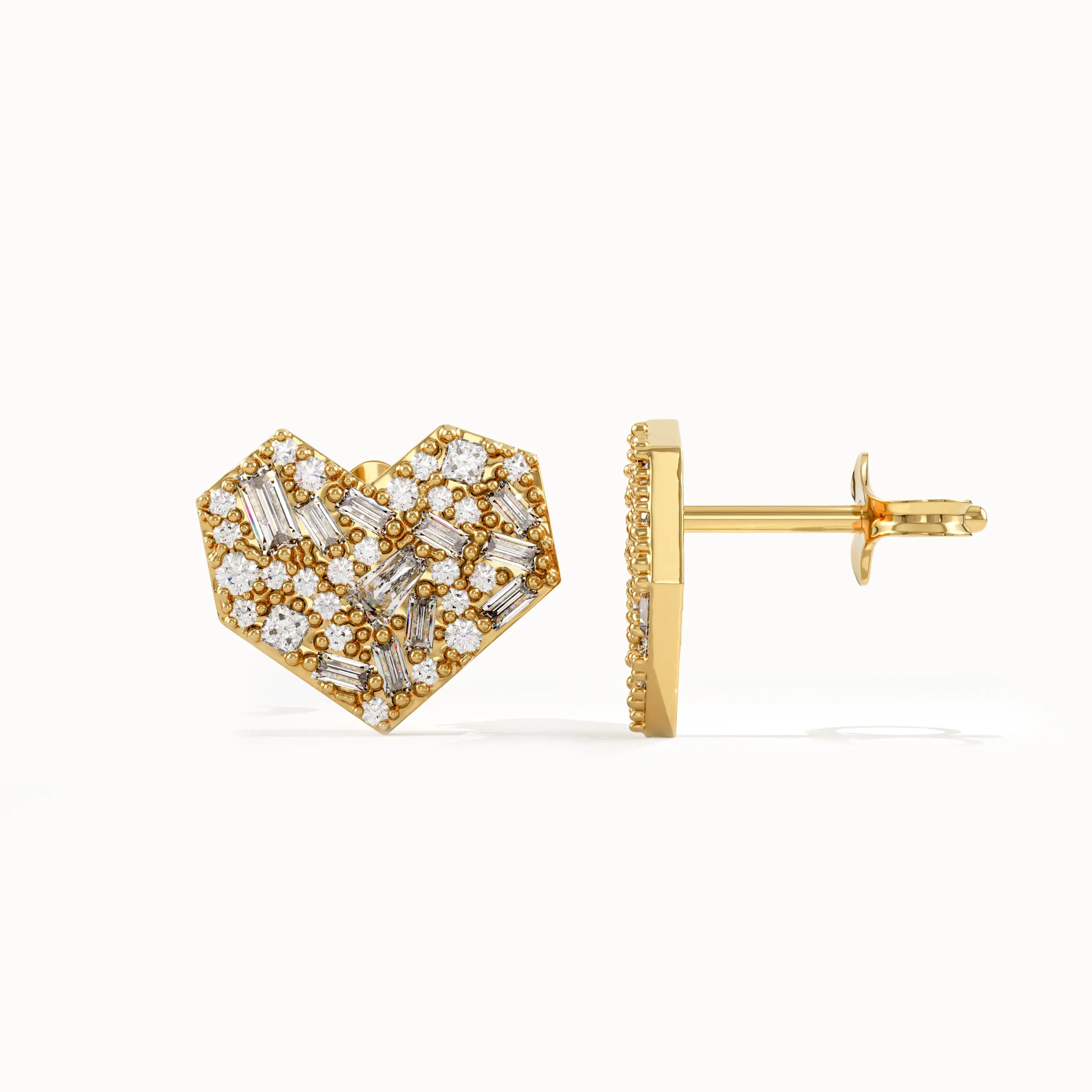 Mixed Cut Heart Studs - BRENNMORE 