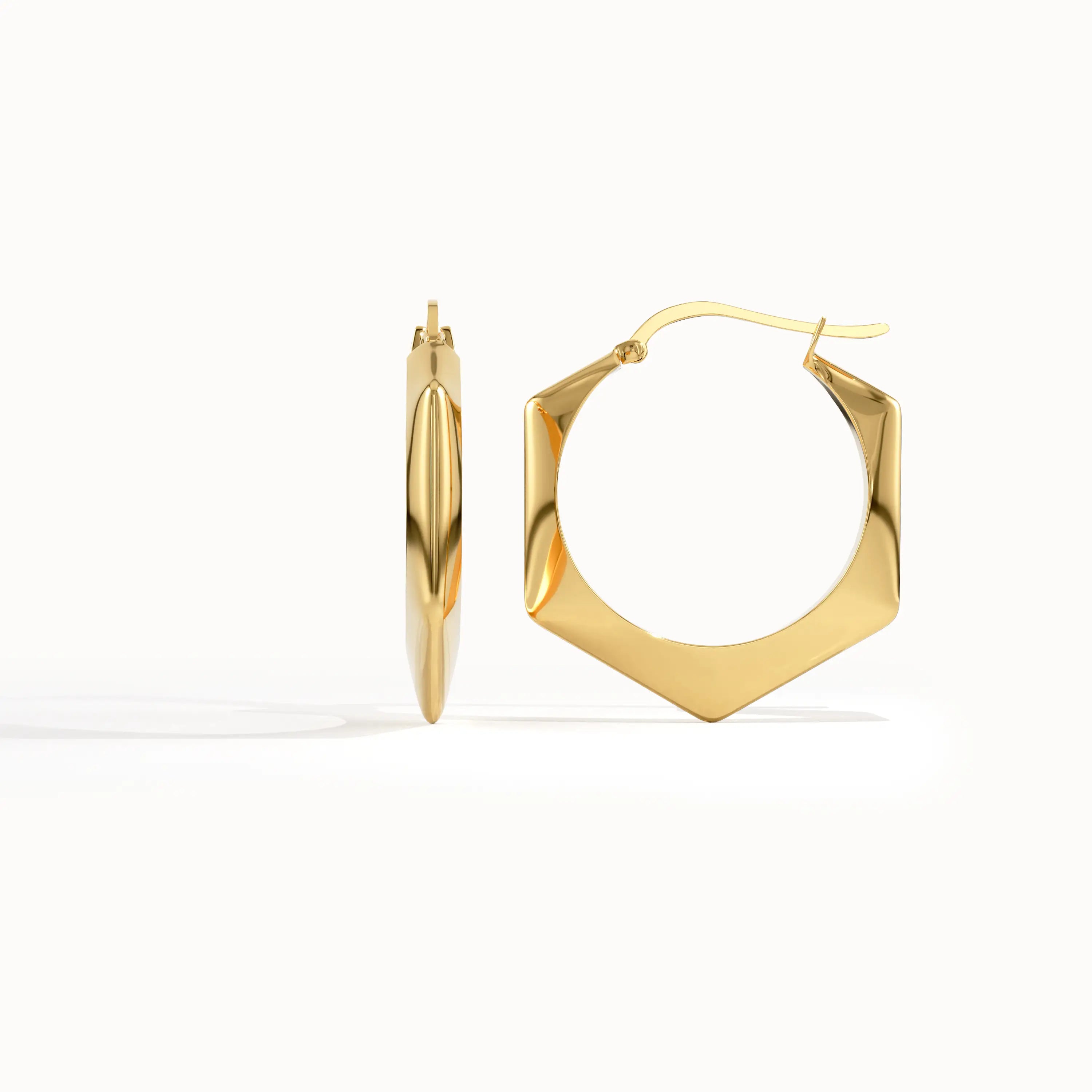 14k Gold Hexagon Hoops for Women - BRENNMORE 