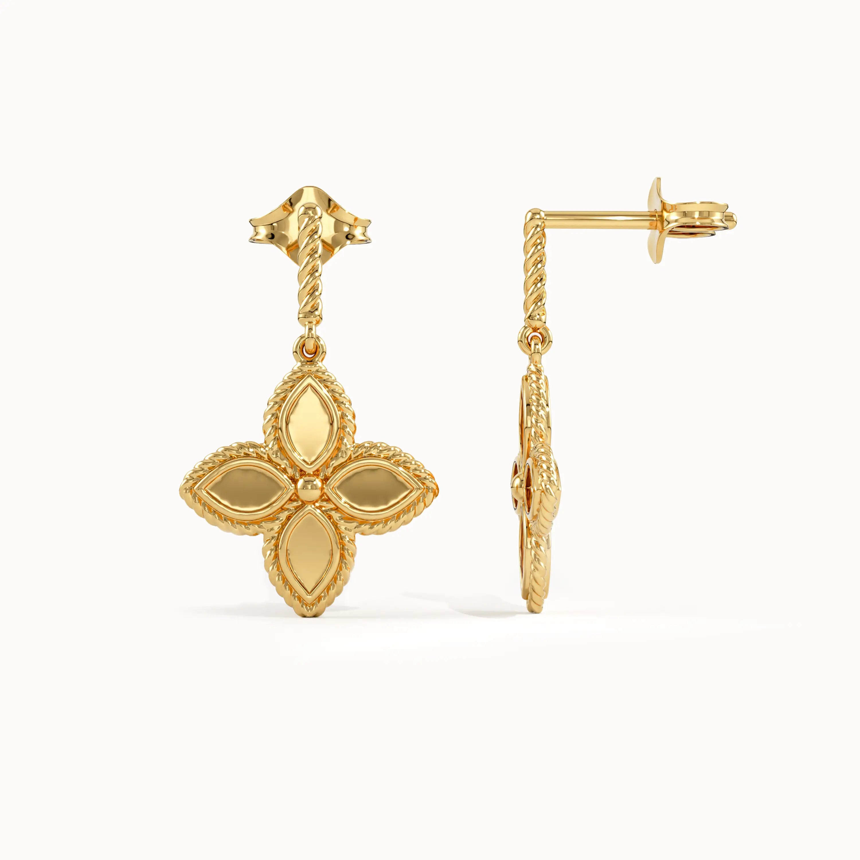 Gold Dangle Clover Studs - BRENNMORE 