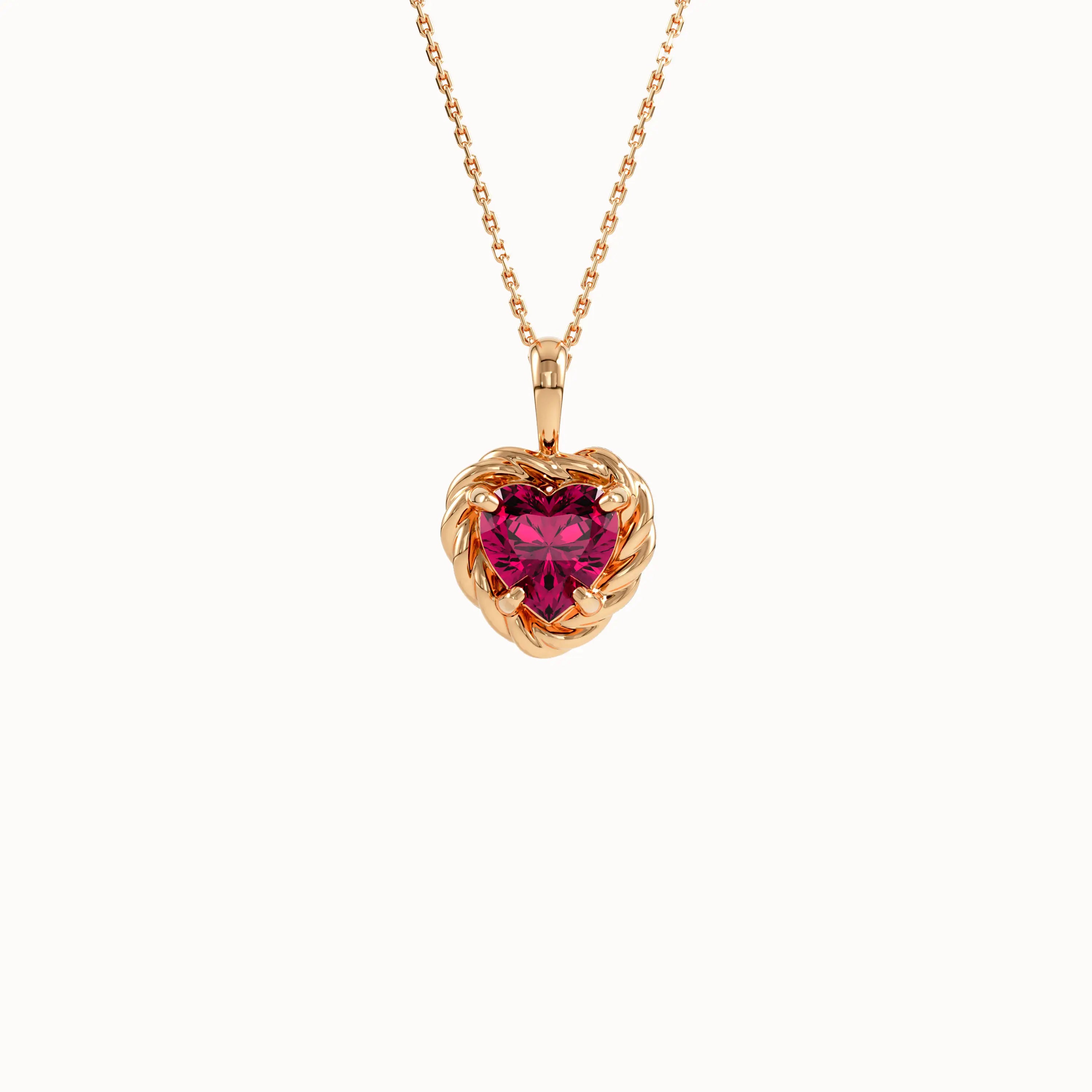 Ruby Heart Necklace in Gold - BRENNMORE 