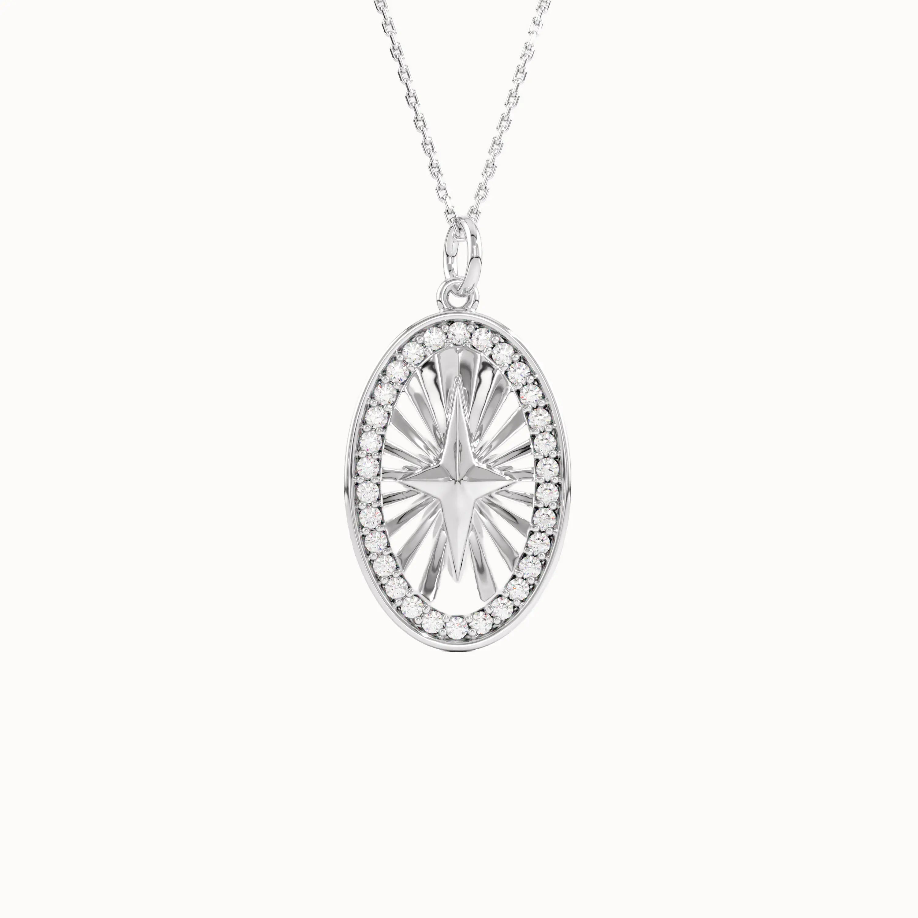 Oval Compass Pendant Necklace - BRENNMORE 