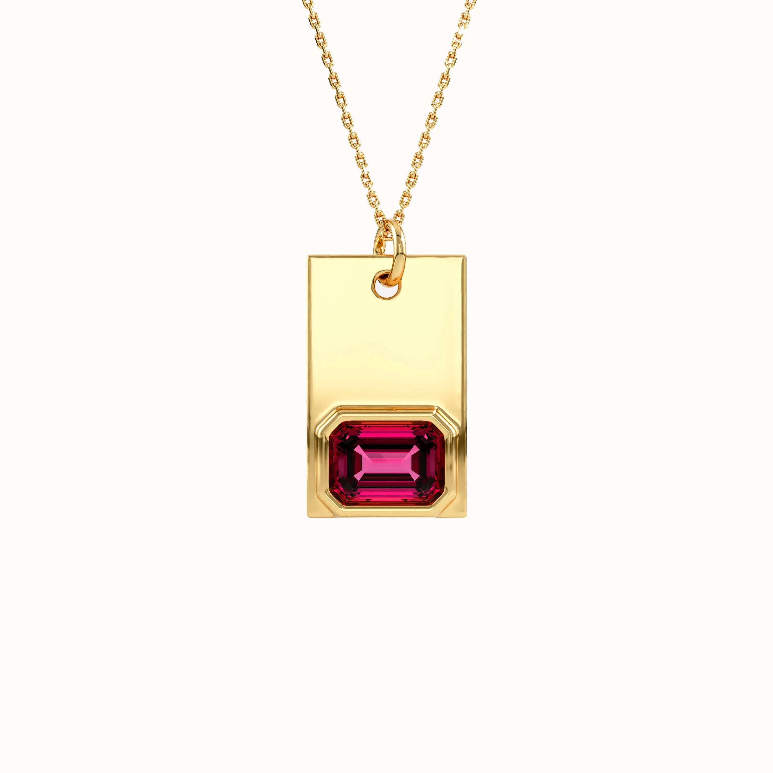 Ruby Birthstone Gold Rectangle Pendant - BRENNMORE 
