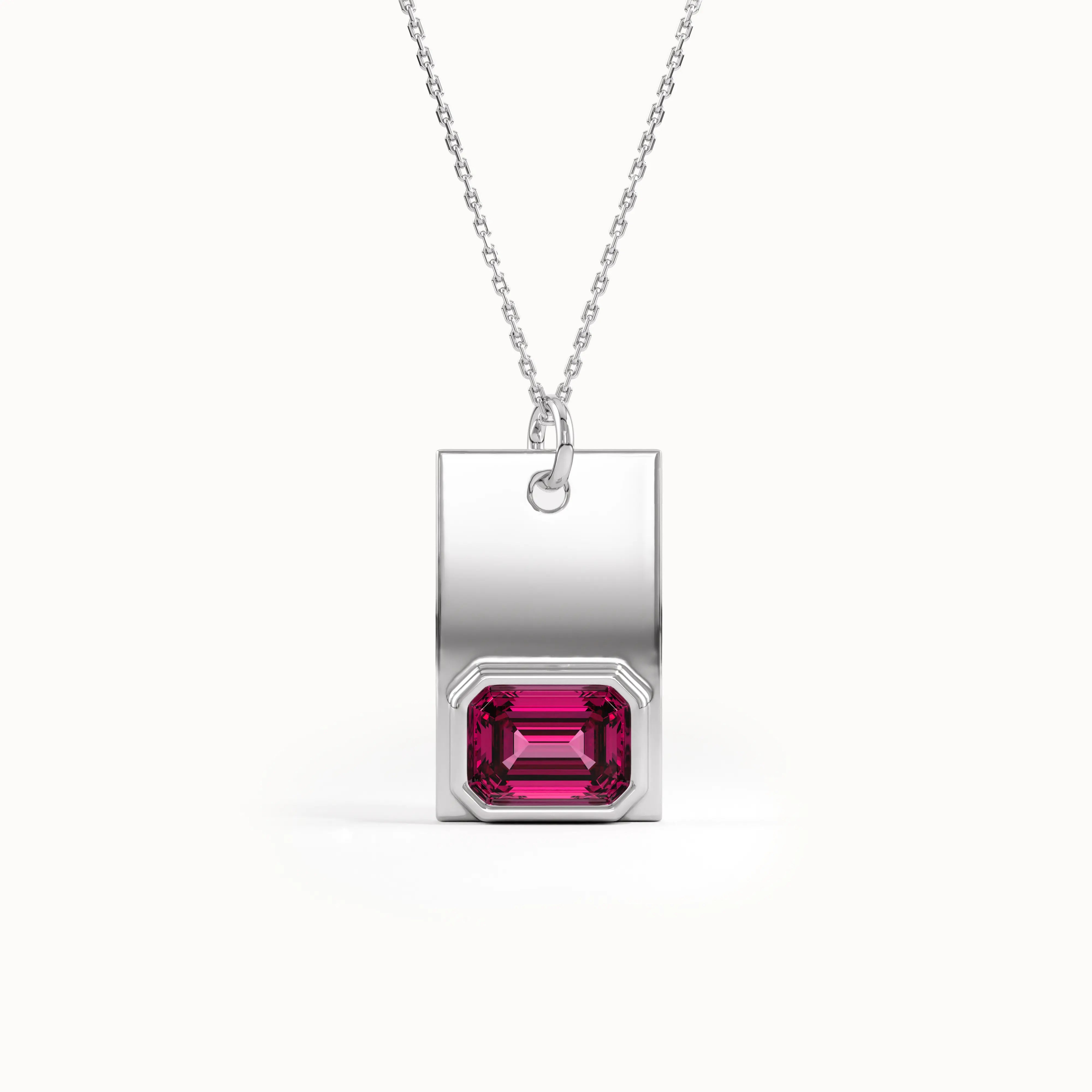 Ruby Birthstone Rectangle Pendant - BRENNMORE 