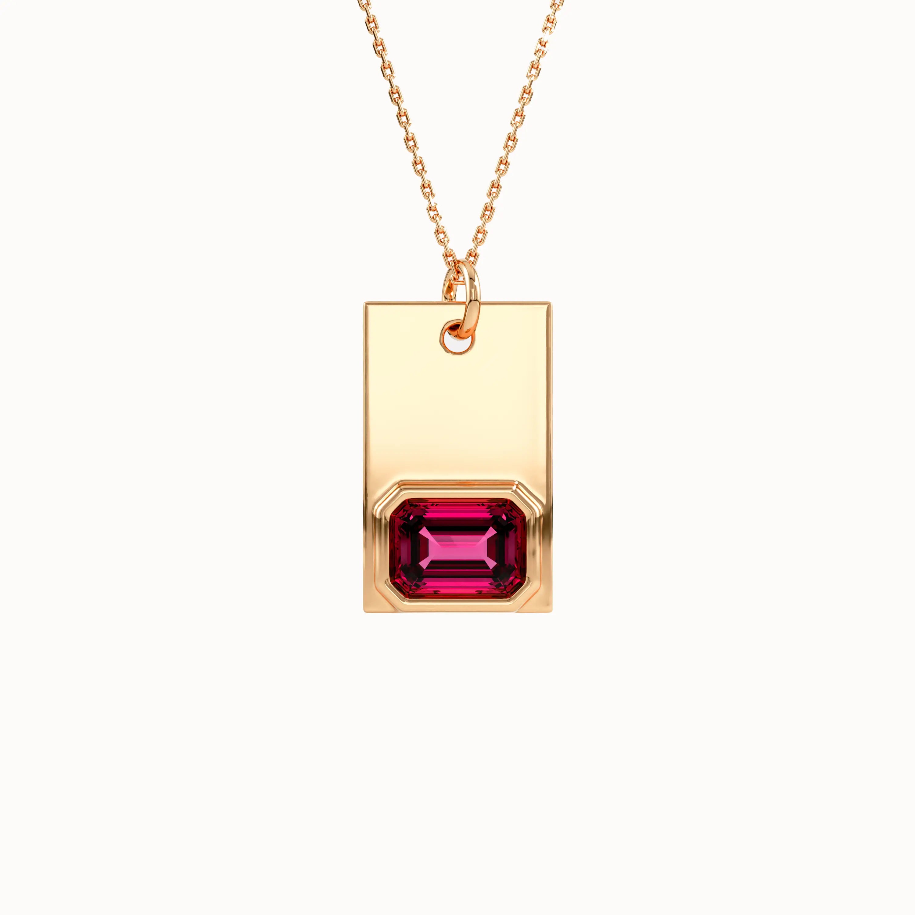 Ruby Birthstone Gold Rectangle Pendant - BRENNMORE 