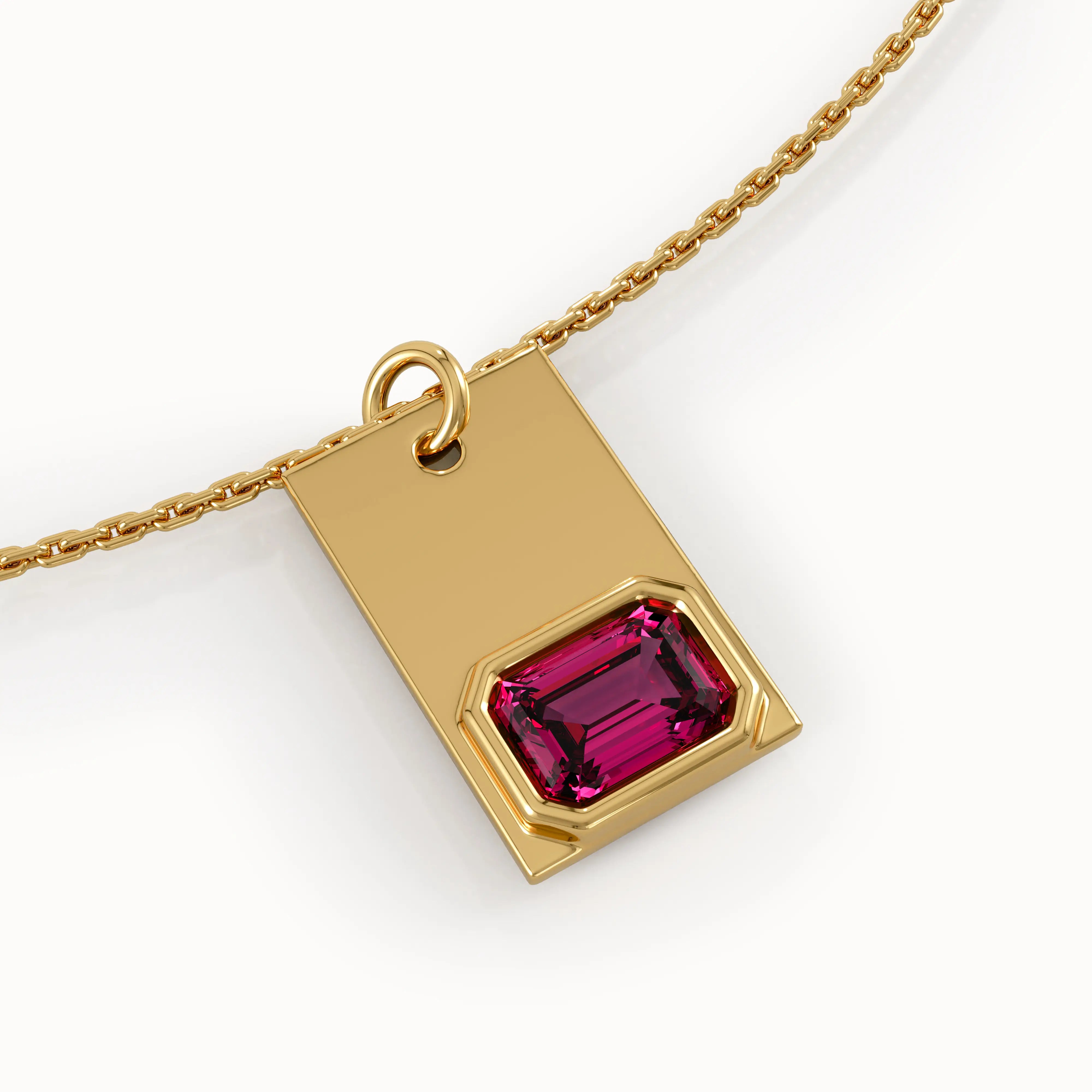 Ruby Birthstone Rectangle Pendant - BRENNMORE 