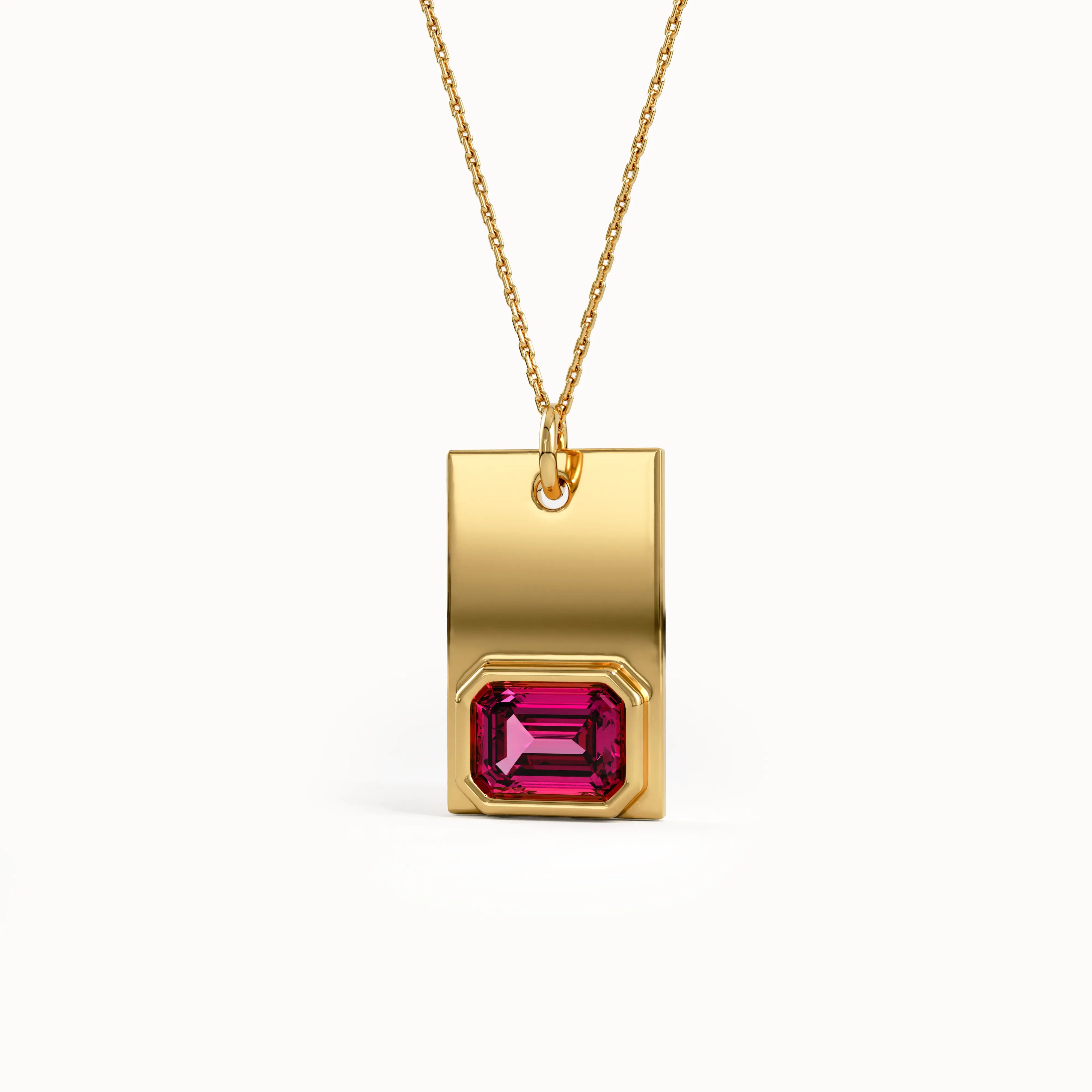 Ruby Birthstone Rectangle Pendant - BRENNMORE 