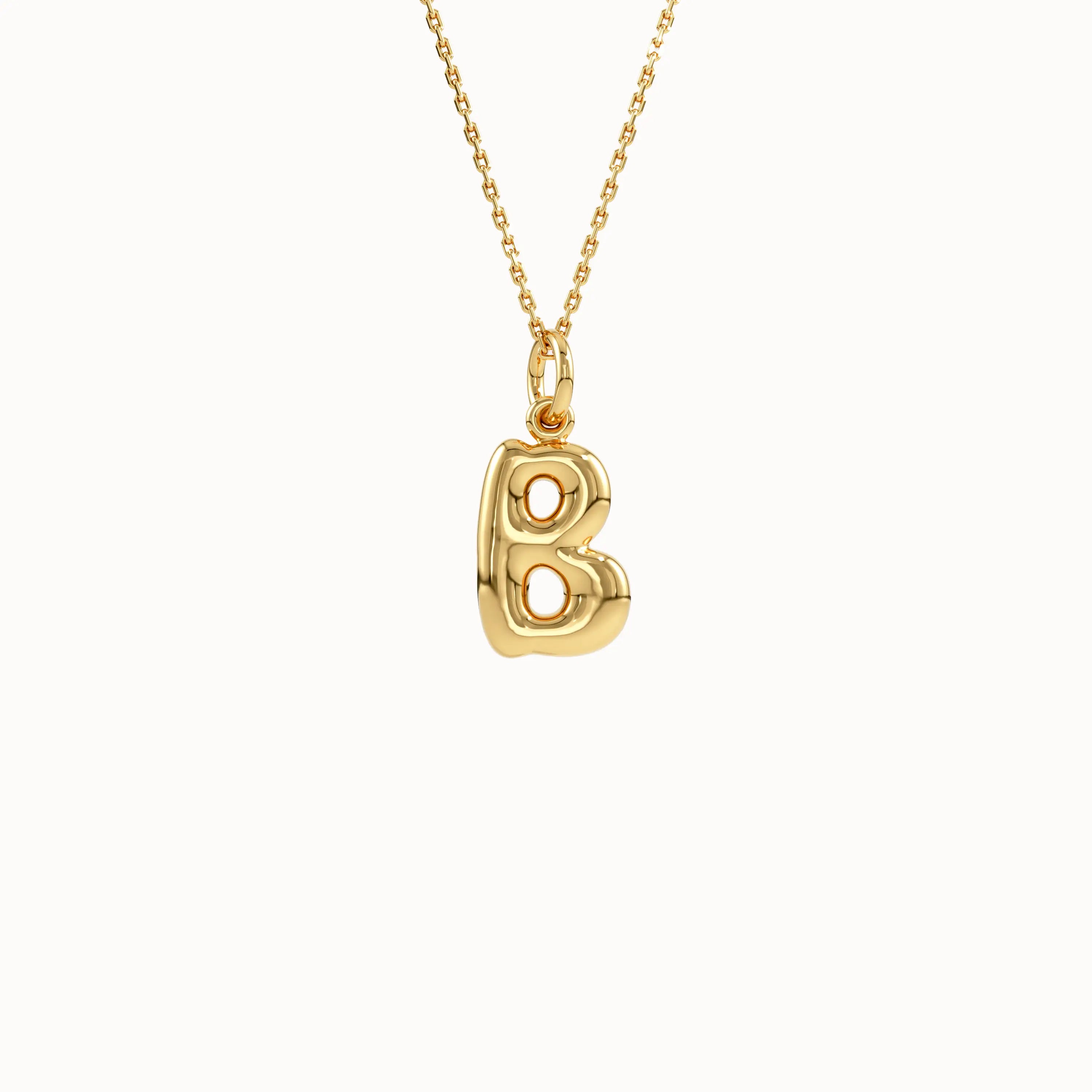 Puffy Initial Pendant Necklace in Gold - BRENNMORE 