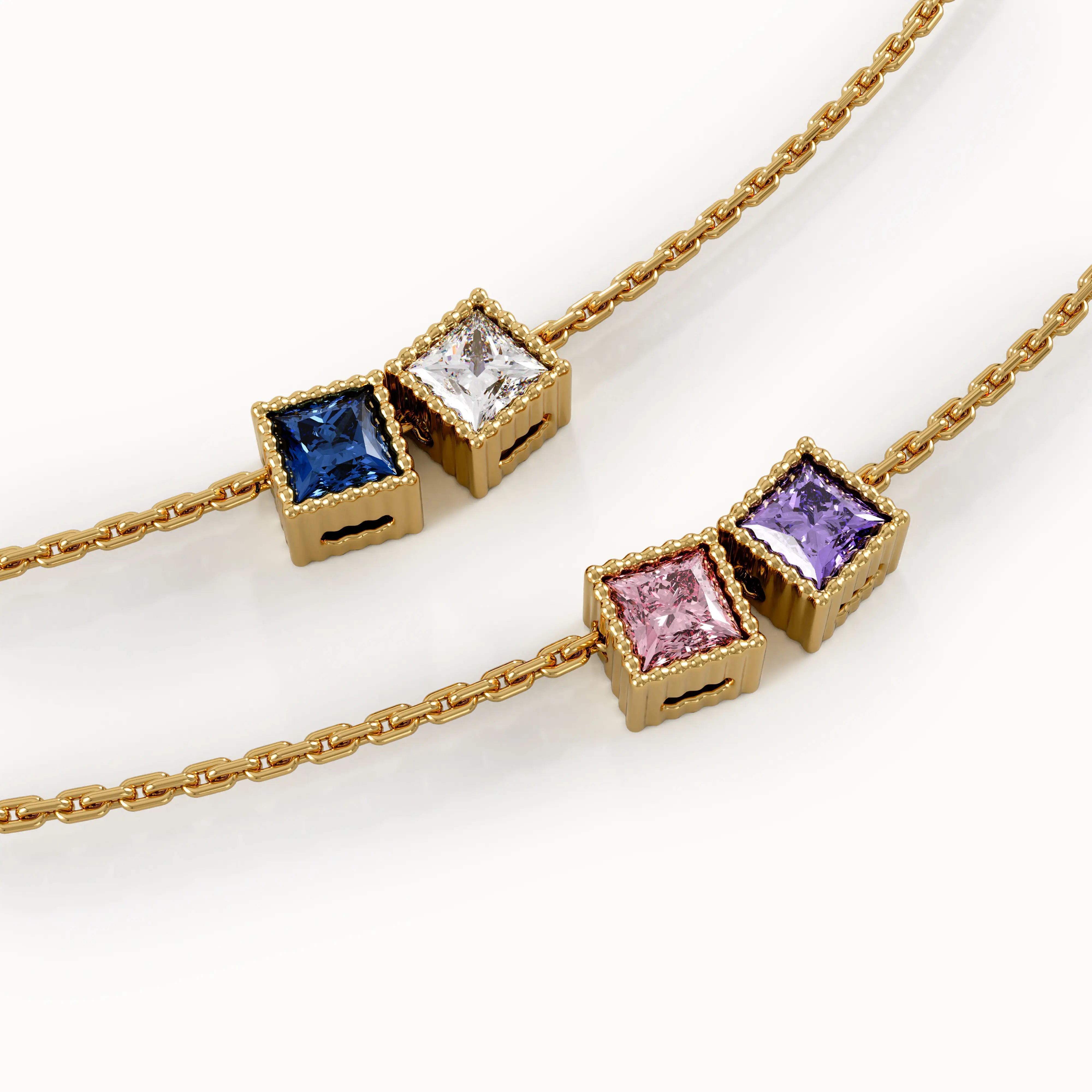 Square Family Birthstone Necklace - BRENNMORE 