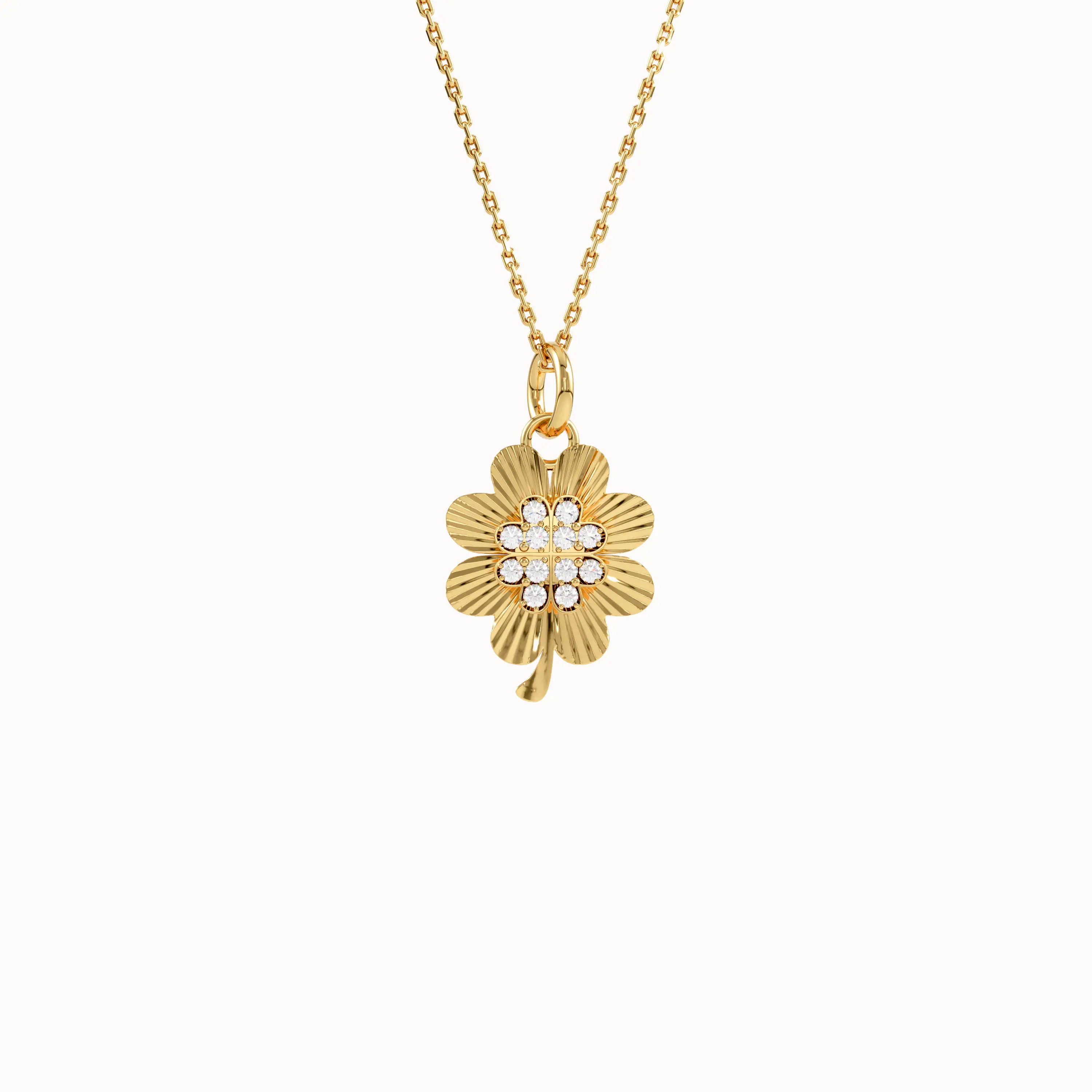 14k Gold Clover Pendant Necklace - BRENNMORE 