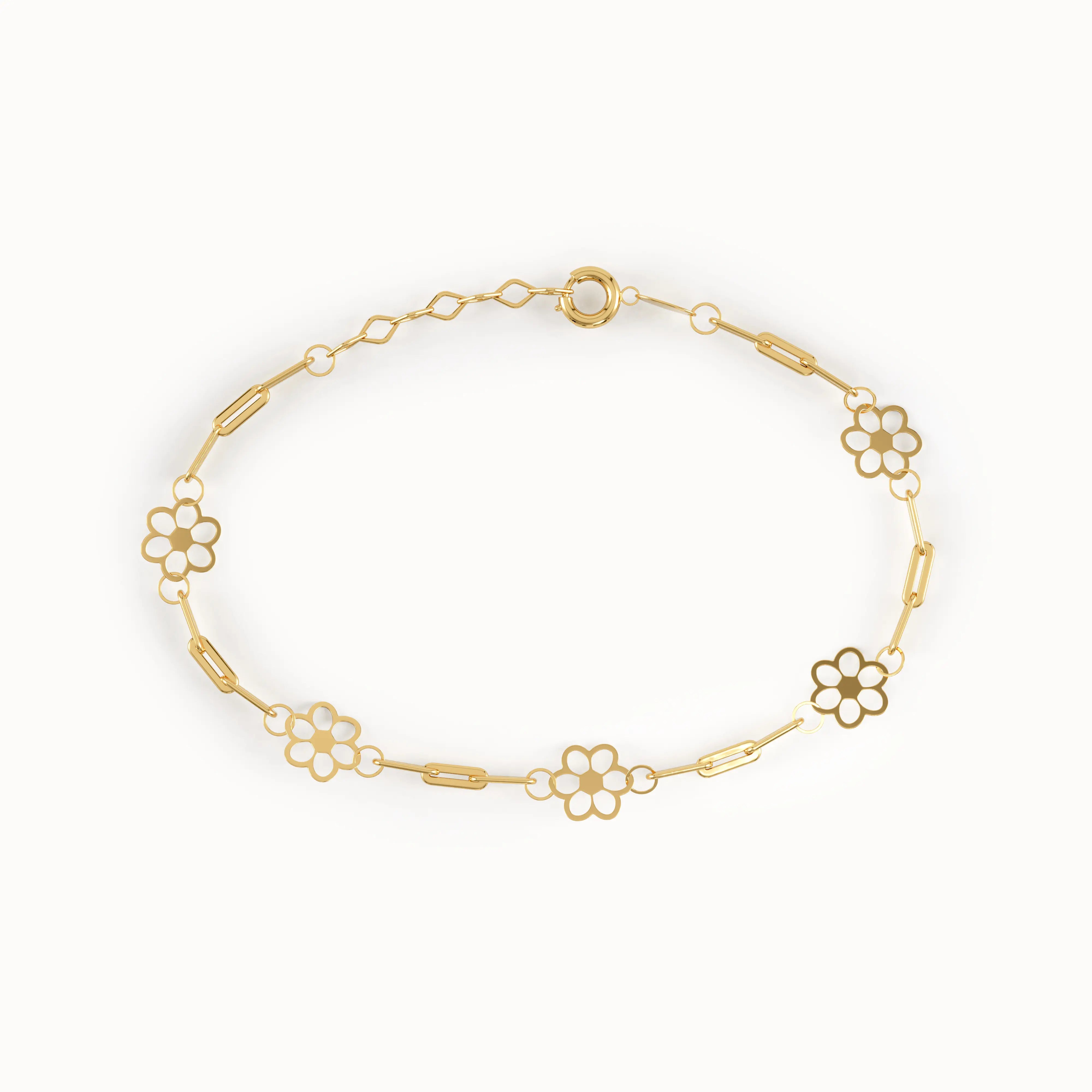 14k Gold Flower Chain Bracelet - BRENNMORE