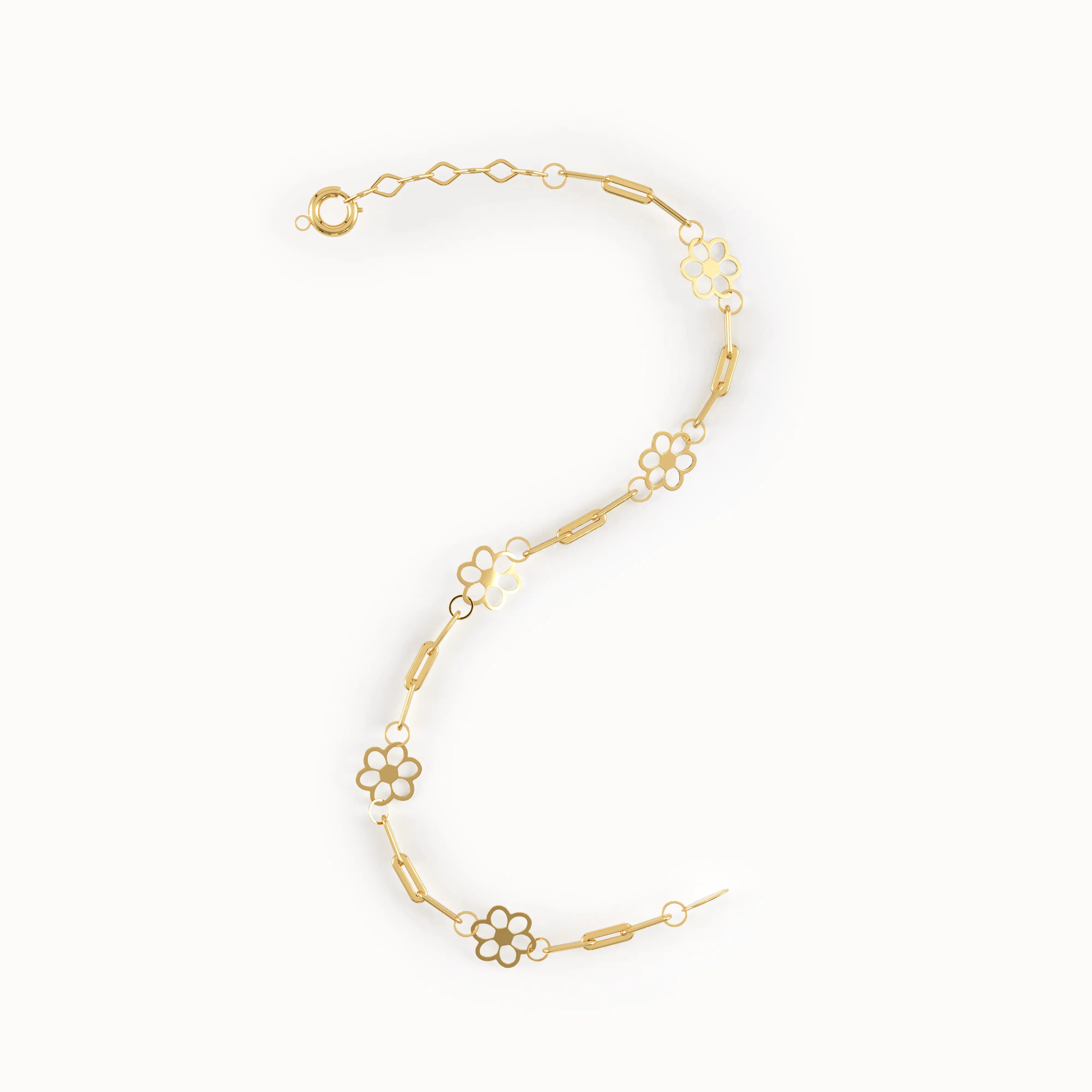 14k Gold Flower Chain Bracelet - BRENNMORE