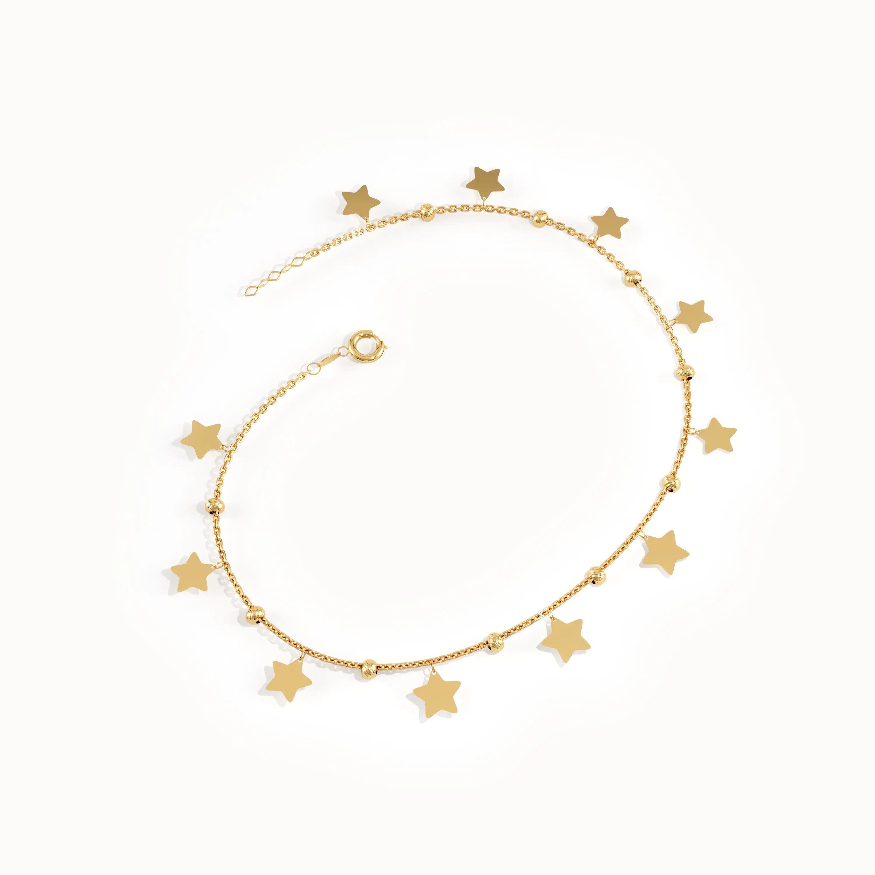 14k Gold Dangling Star Bracelet - BRENNMORE 