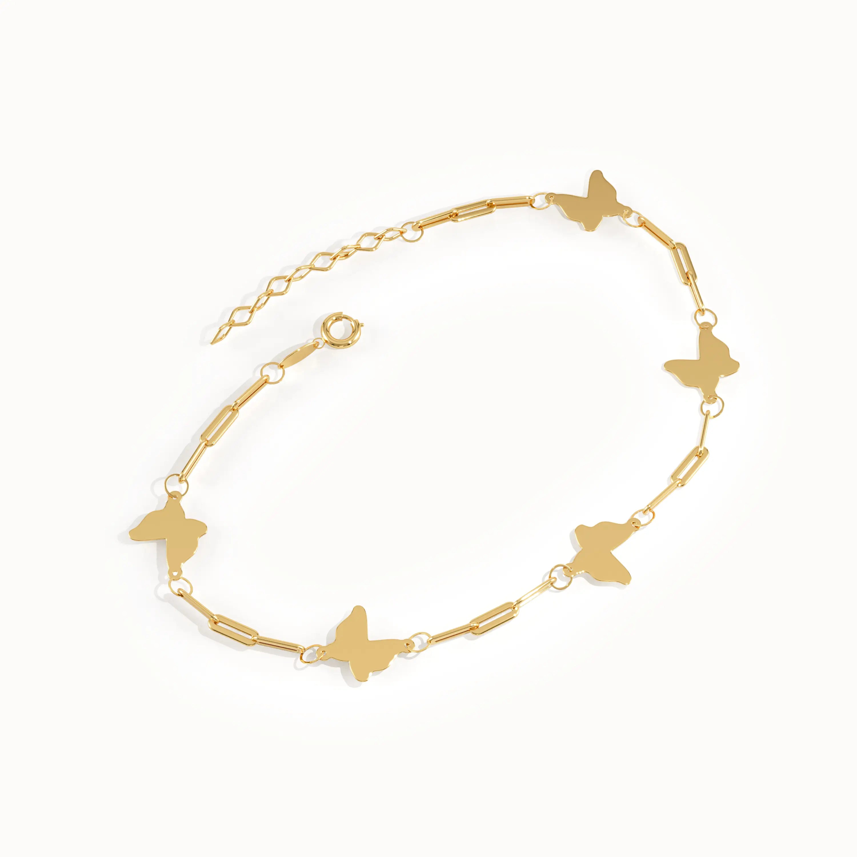 14K Gold Plated Crystal Butterfly Bracelet - Icy Crystals & Heart Chains