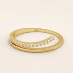 This split band ring The band is adorned with sparkling stones unique split design modern 14k solid yellow gold stacking wedding ring