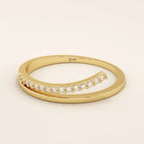 This split band ring The band is adorned with sparkling stones unique split design modern 14k solid yellow gold stacking wedding ring