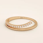 This split band ring The band is adorned with sparkling stones unique split design modern 14k solid yellow gold stacking wedding ring
