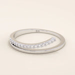 This split band ring The band is adorned with sparkling stones unique split design modern 14k solid yellow gold stacking wedding ring