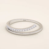 This split band ring The band is adorned with sparkling stones unique split design modern 14k solid yellow gold stacking wedding ring
