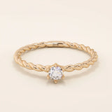 14k solid gold twisted band solitaire engagement ring for women