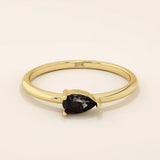 Black Pear Solitaire Ring in 14k Gold - BRENNMORE 