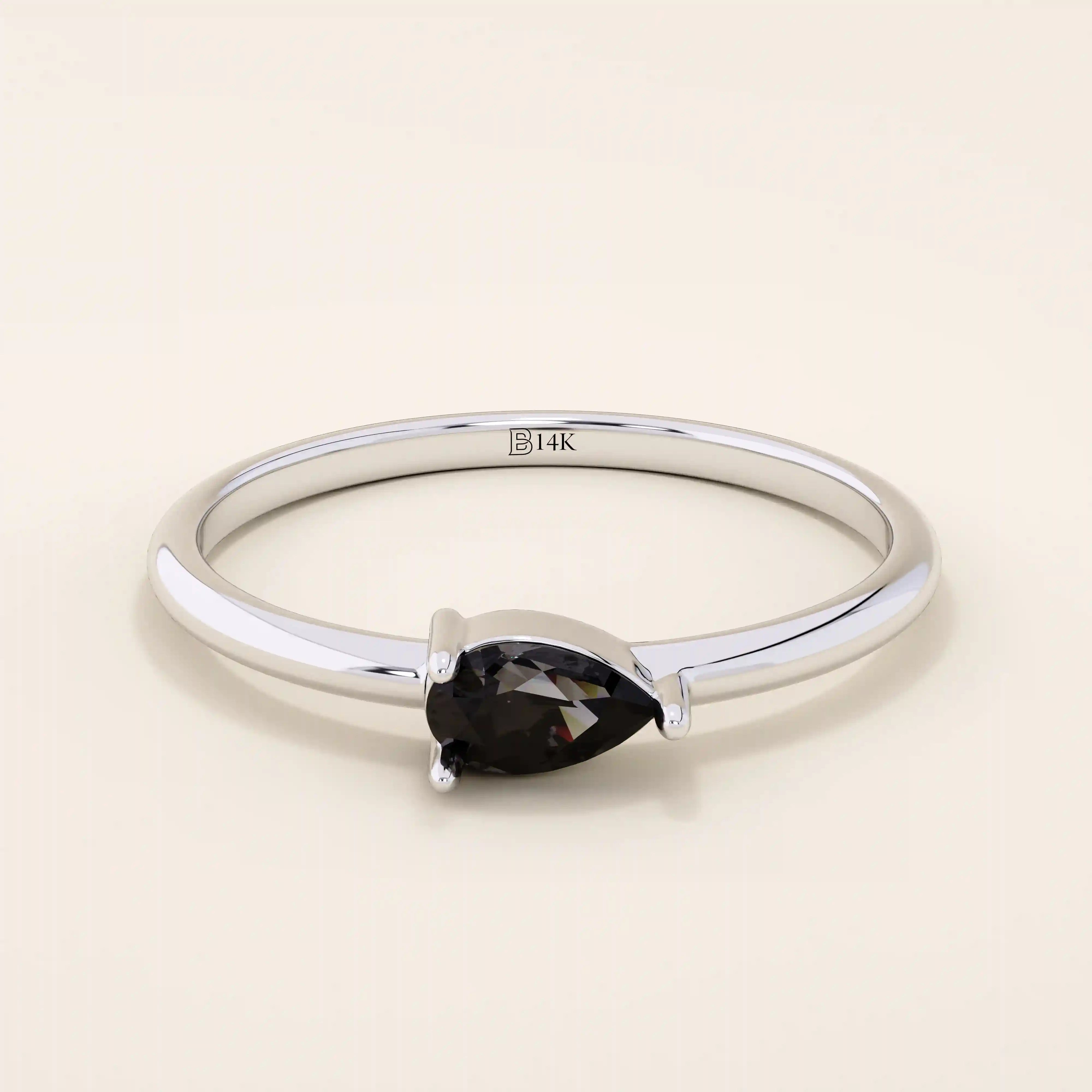 Black Pear Solitaire Ring in 14k Gold - BRENNMORE 
