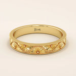 Flower Engraved Wedding Band - BRENNMORE 