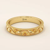 Flower Engraved Wedding Band - BRENNMORE 