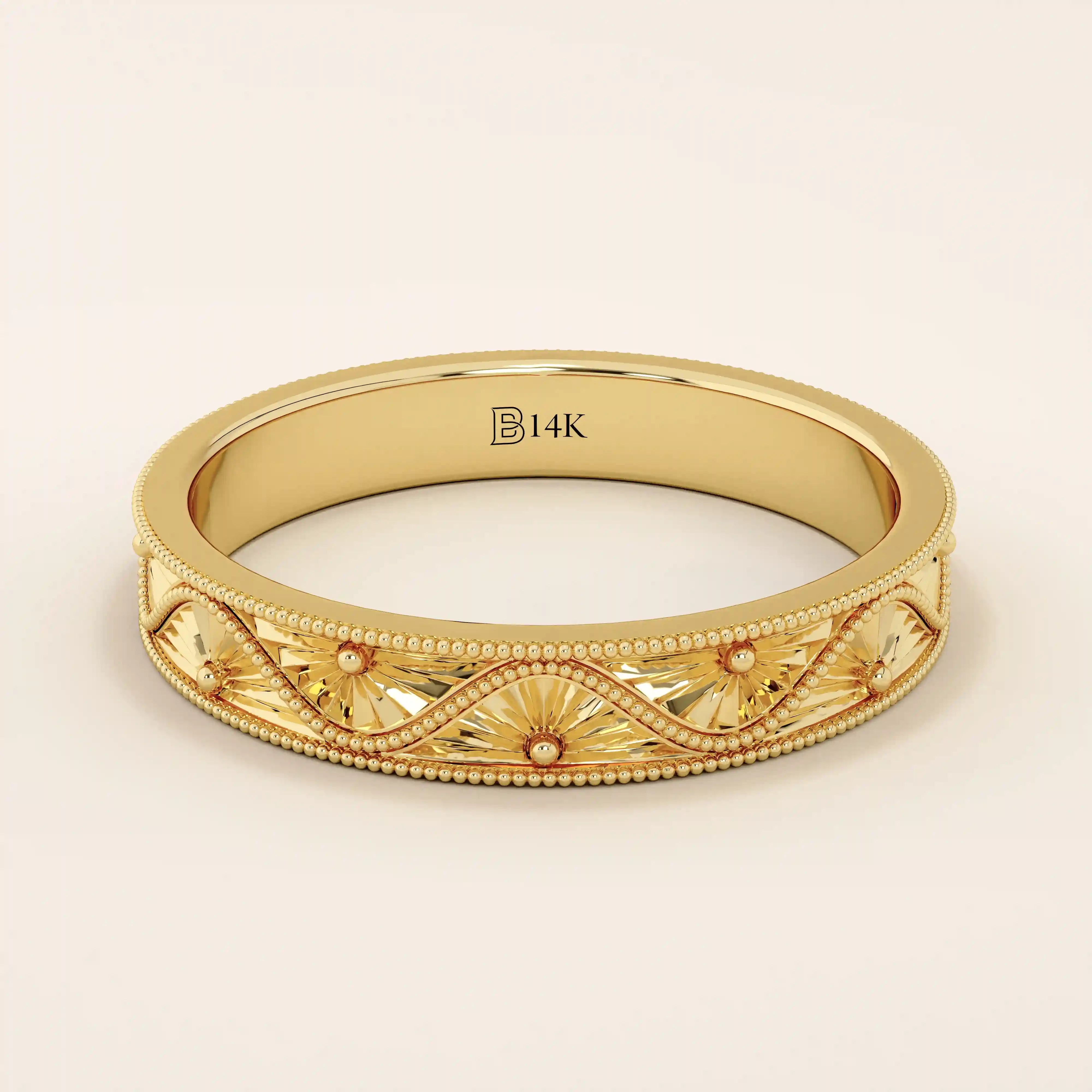 Flower Engraved Wedding Band - BRENNMORE 