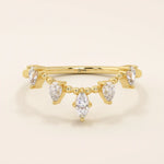 14k solid gold beaded band marquise pear moissanite stones stackable curve ring for women