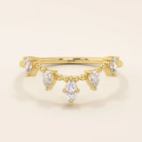 14k solid gold beaded band marquise pear moissanite stones stackable curve ring for women