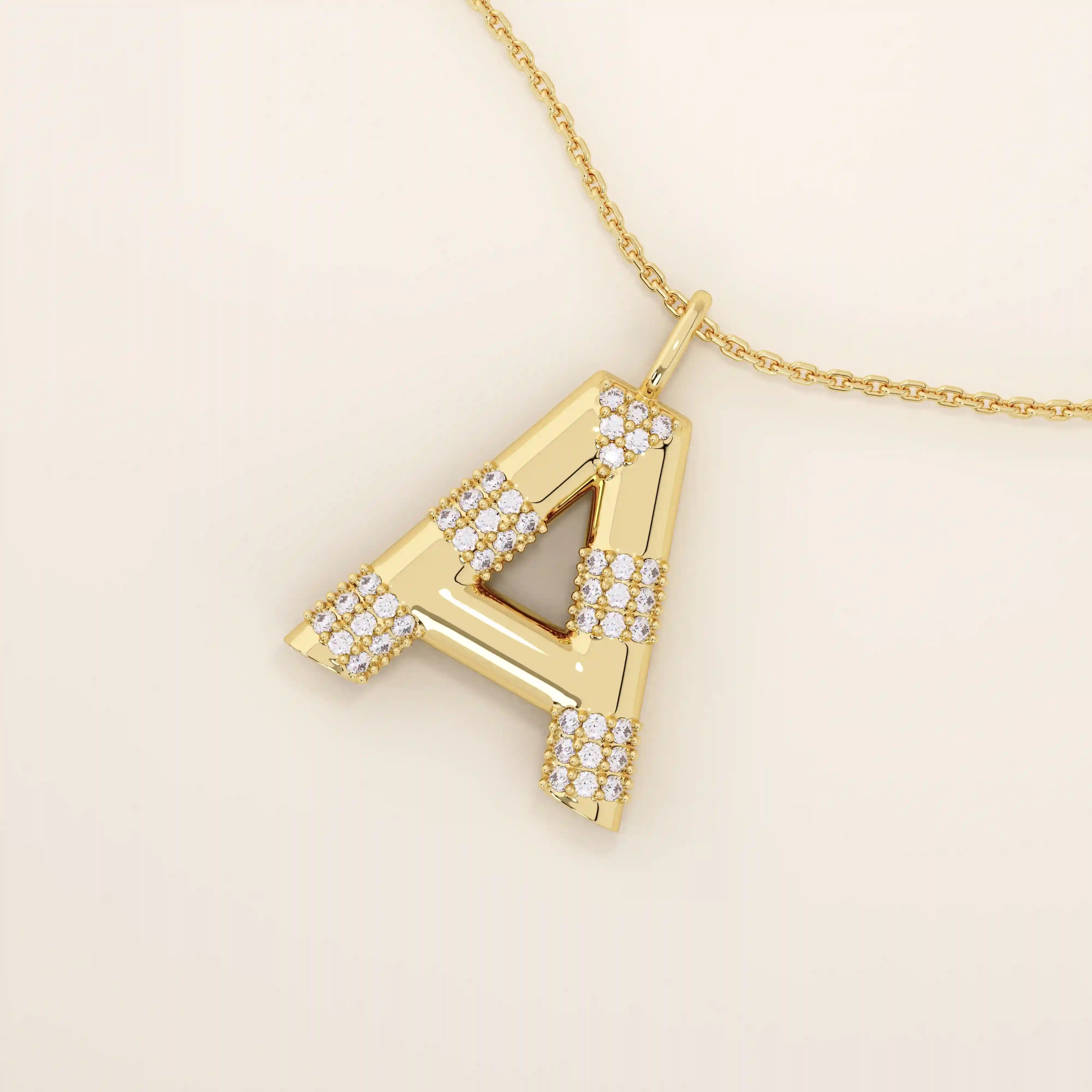 Bold initial necklace in 14k solid gold, fully pavé-set with shimmering moissanites. A statement-making personalized jewelry piece.