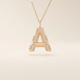 Bold initial necklace in 14k solid gold, fully pavé-set with shimmering moissanites. A statement-making personalized jewelry piece.