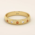 14k solid gold textured band orange citrine and moissanite alternating wedding band for women