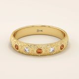 14k solid gold textured band orange citrine and moissanite alternating wedding band for women