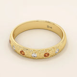 14k solid gold textured band orange citrine and moissanite alternating wedding band for women
