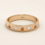 14k solid gold textured band orange citrine and moissanite alternating wedding band for women