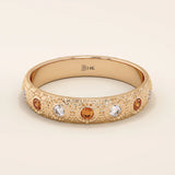 14k solid gold textured band orange citrine and moissanite alternating wedding band for women