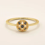 14K SOLID GOLD classic VINTAGE design and stunning black stones with intricate milgrain detailing ENGAGEMENT RING FOR WOMEN