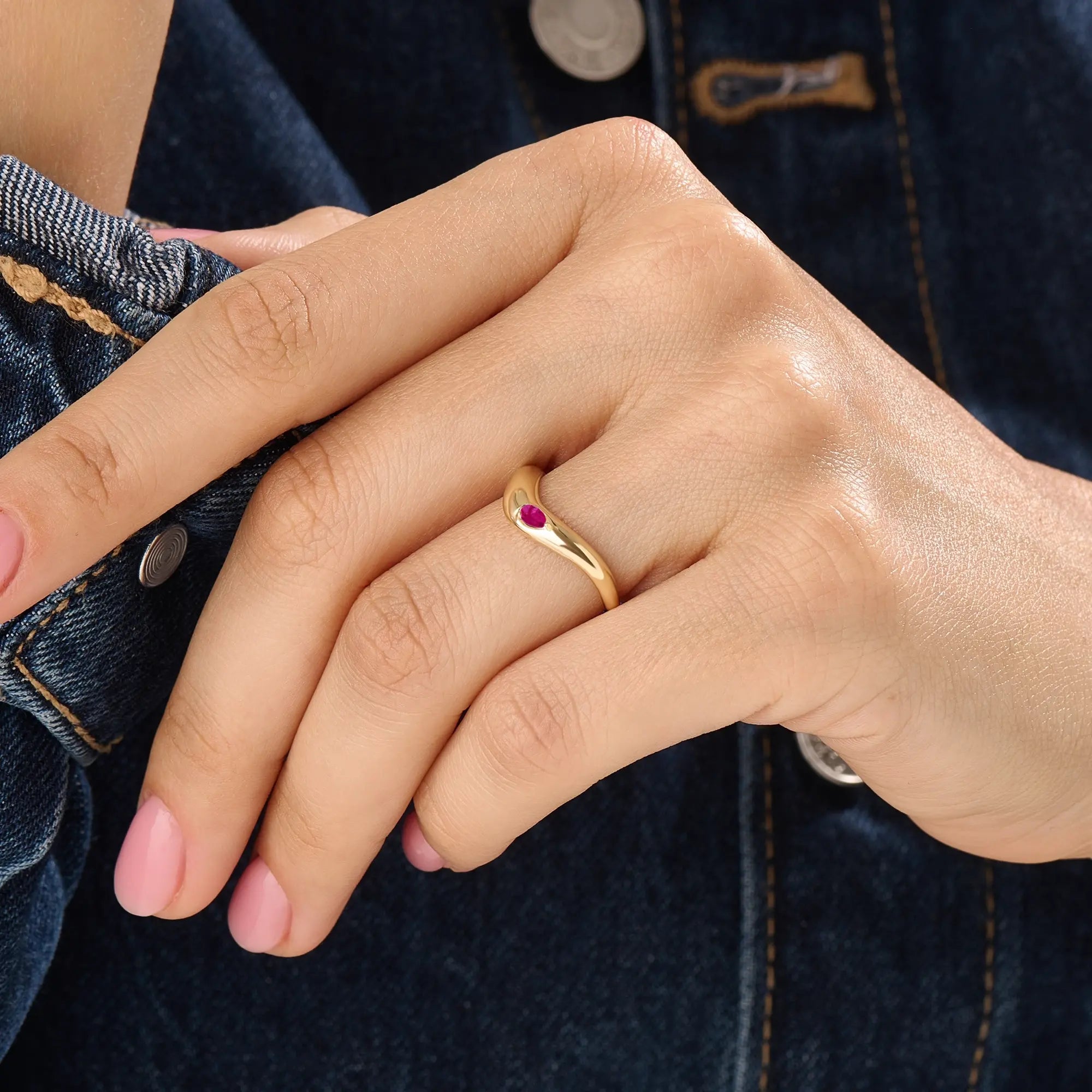Pear Ruby Curved Ring - BRENNMORE 
