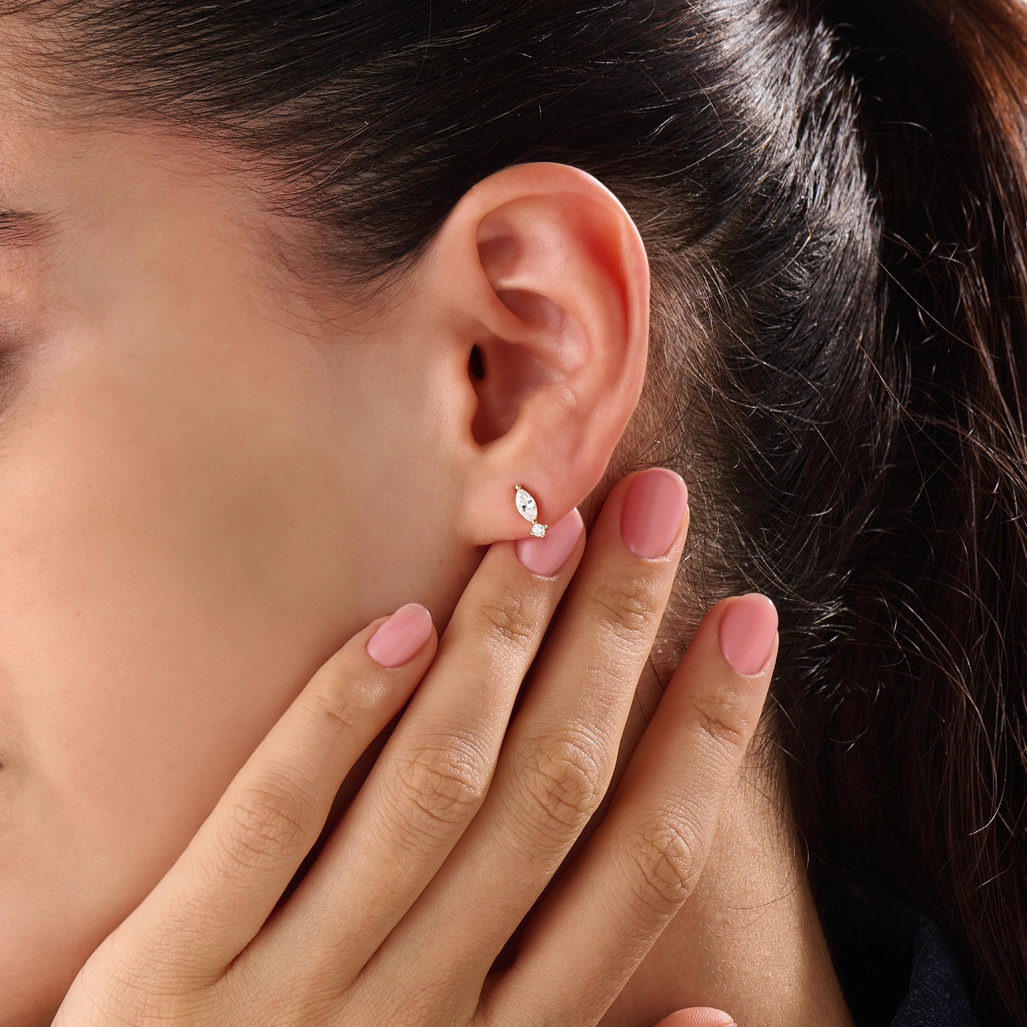 14k Gold Elongated Stud Vermeil Earrings - BRENNMORE 